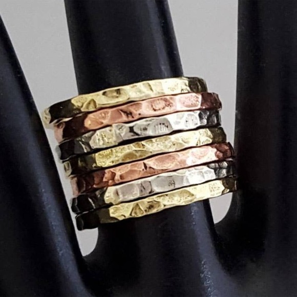 Tricolor Tri Metal Seven layer Gypsy Ring Hammered Silver Bronze Copper - Picture 2 of 2